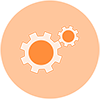 Pictogrammes-Audit - engrenages Pictogramme d’engrenages sur fond orange.