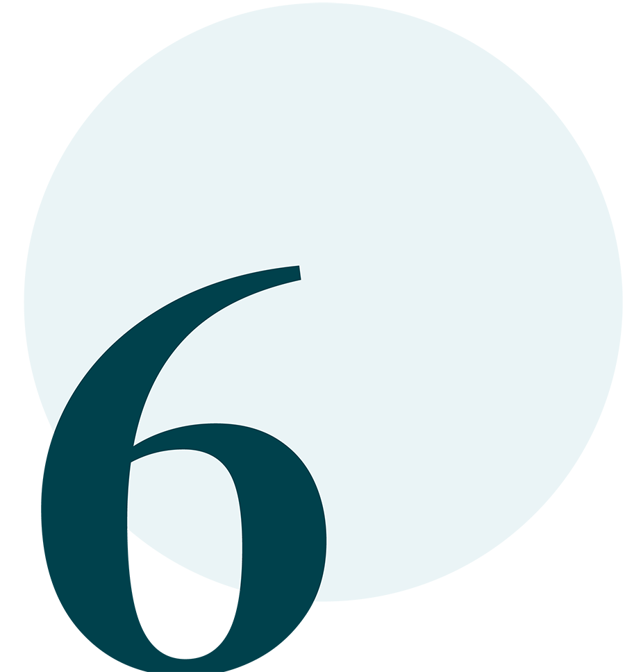 Pictogrammes-6 Chiffre 6 en bleu sur fond rond clair.