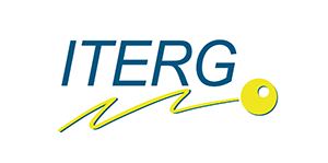 Logo d’ITERG, Institut des Corps Gras, avec les lettres bleues sur fond blanc et un tracé jaune stylisé terminé par un cercle.